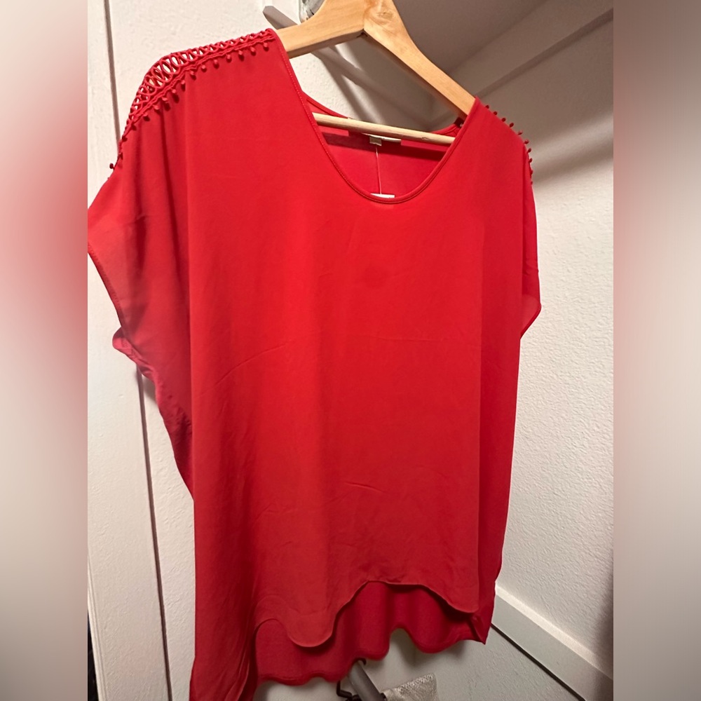 Women's Red Split-Sleeve Blouse XL